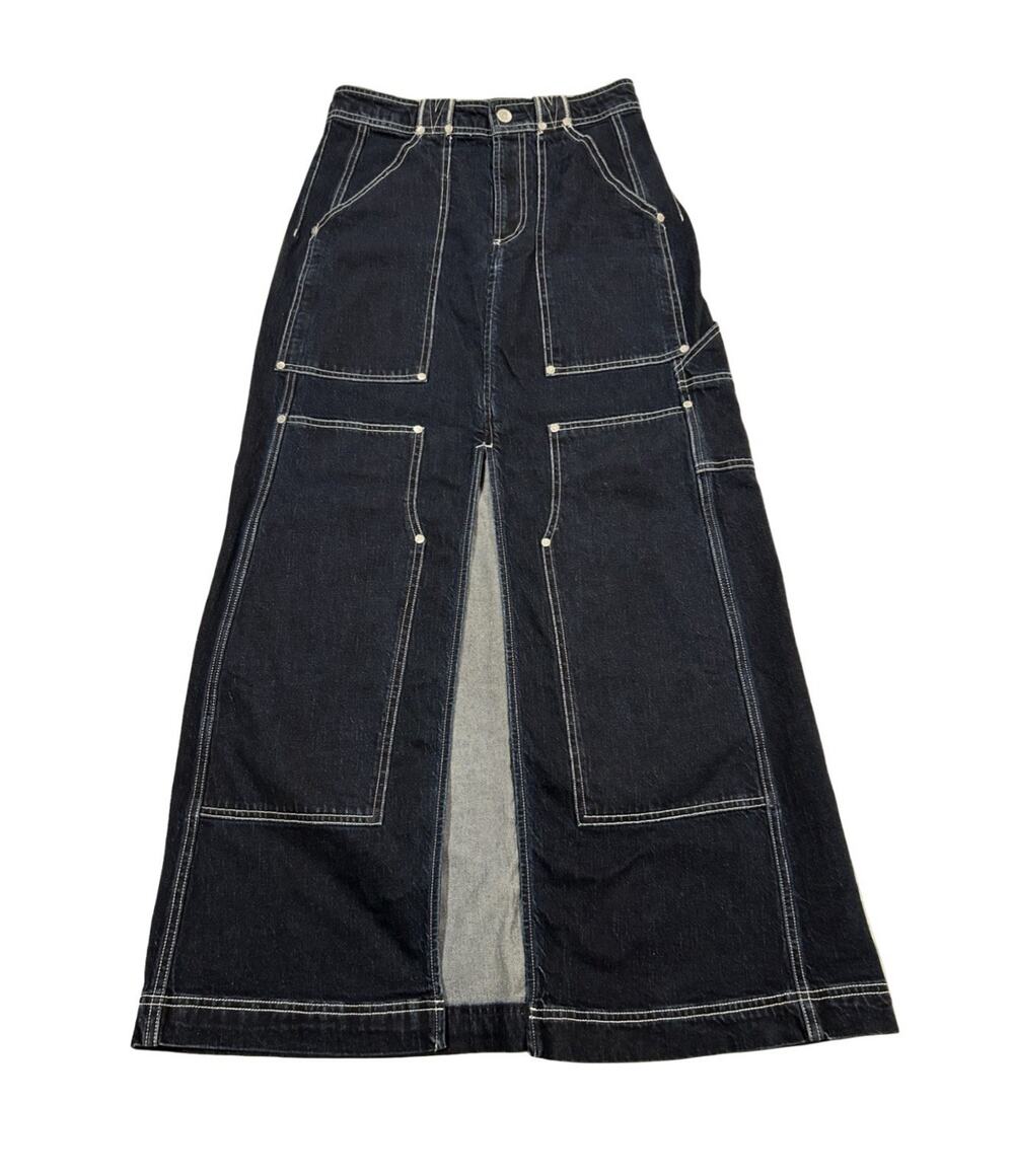 Pilcro Anthropologie Carpenter Dark Denim Maxi Skirt Size 4 Front Slit Blue